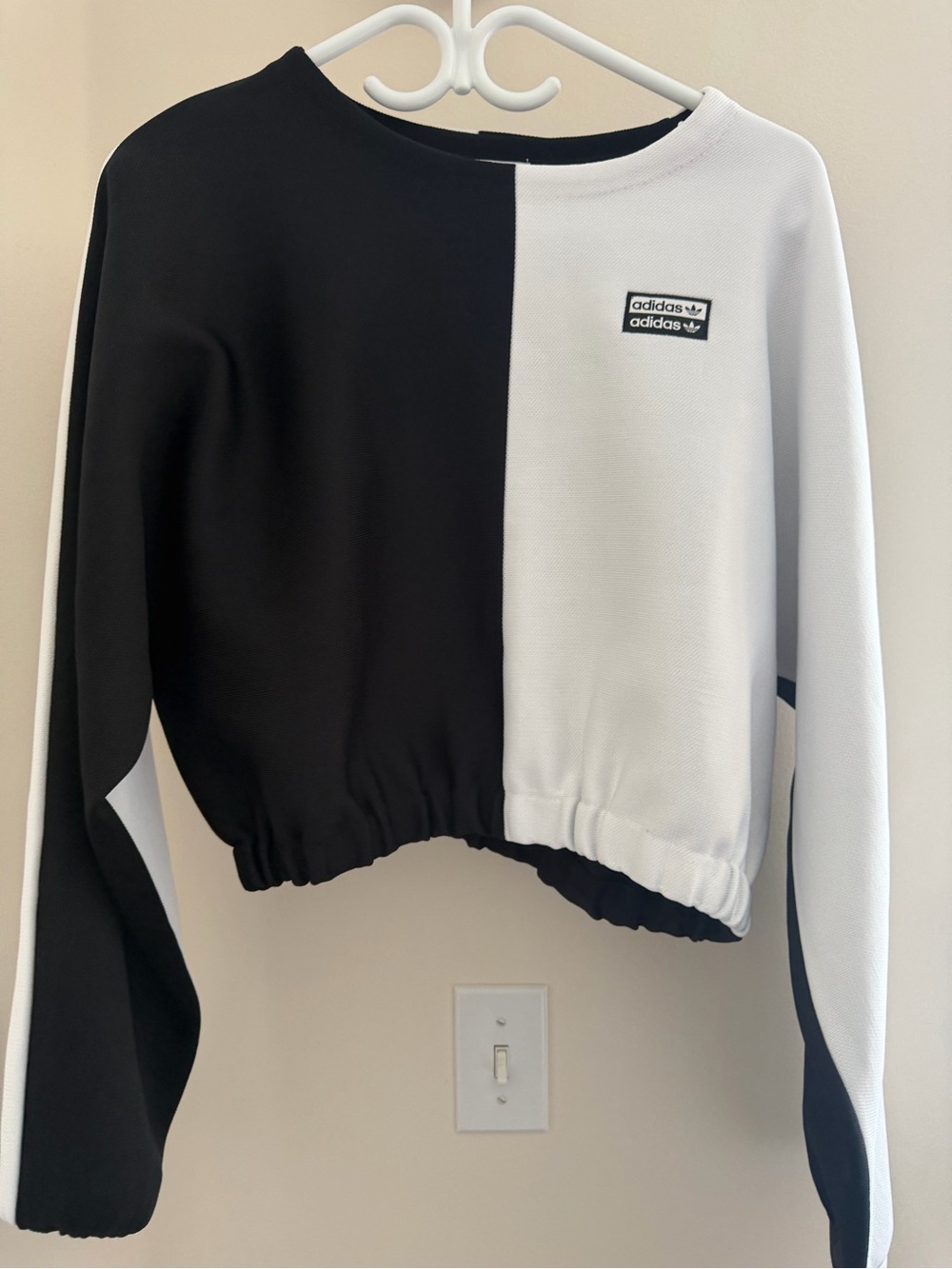 adidas Black and White Split Cropped Crewneck Sweatshirt